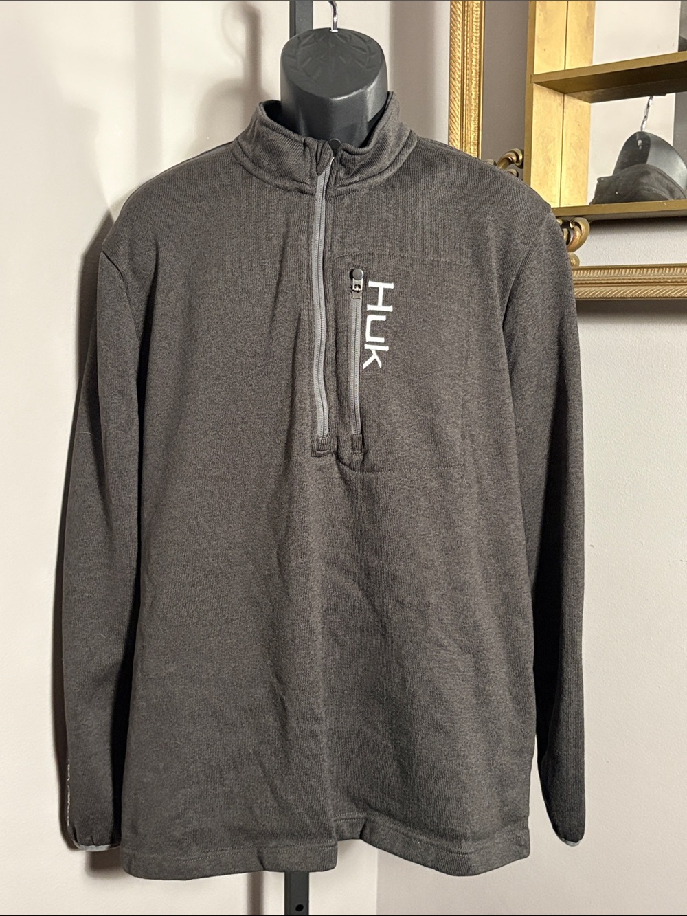 Huk Men's XXL Dark Gray Half Zip Fleece Pullover Sweatshirt
